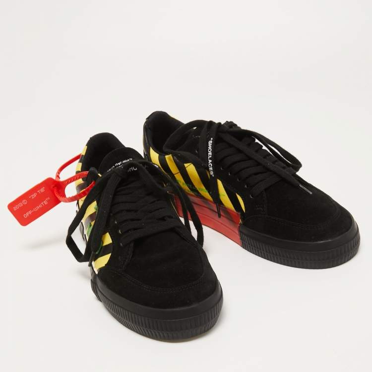 Pre Owned Off-White Black Canvas and Suede Vulcanized Striped Low Top Sneakers Size 41