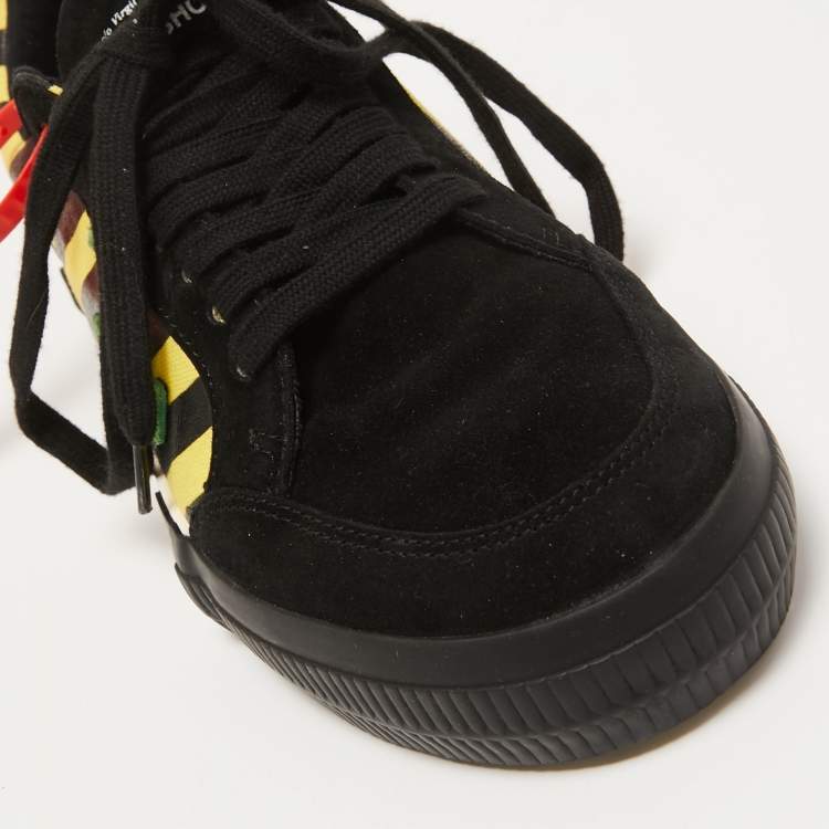 Pre Owned Off-White Black Canvas and Suede Vulcanized Striped Low Top Sneakers Size 41