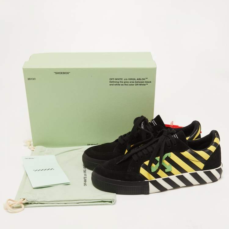 Pre Owned Off-White Black Canvas and Suede Vulcanized Striped Low Top Sneakers Size 41