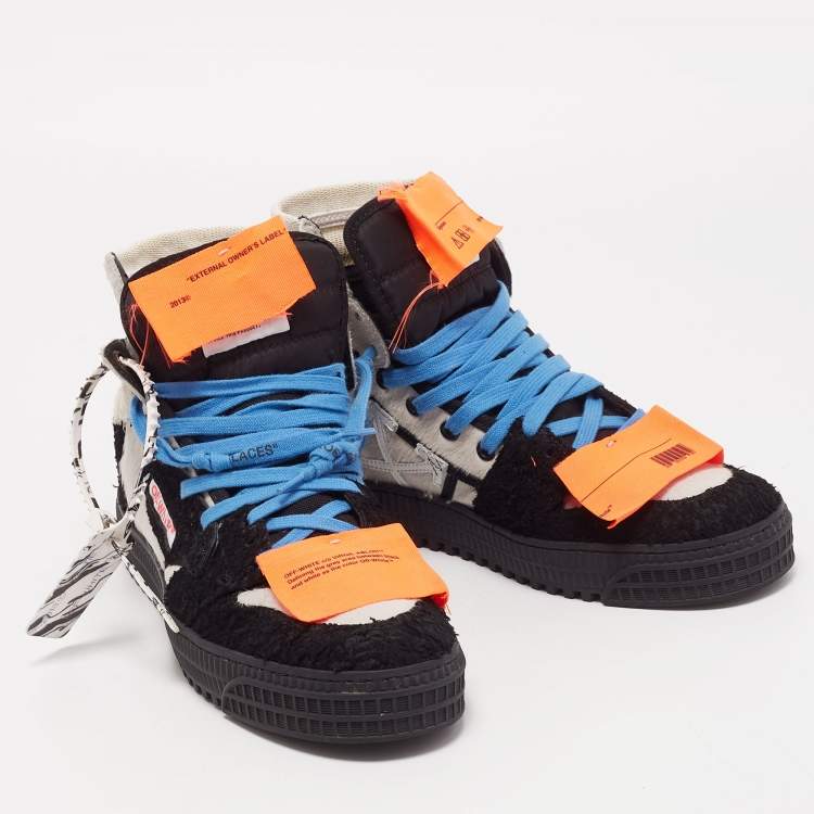 Pre Owned Off-White Black/White Fur and Calf Hair Off Court High Top Sneakers Size 40
