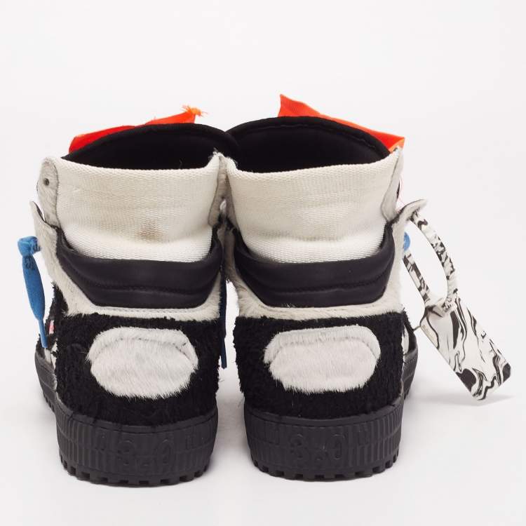Pre Owned Off-White Black/White Fur and Calf Hair Off Court High Top Sneakers Size 40