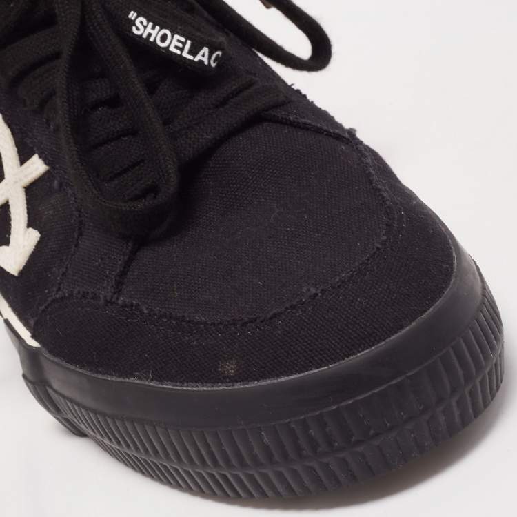 Pre Owned Off White Black Canvas Vulcanized Low Top Sneakers Size 40