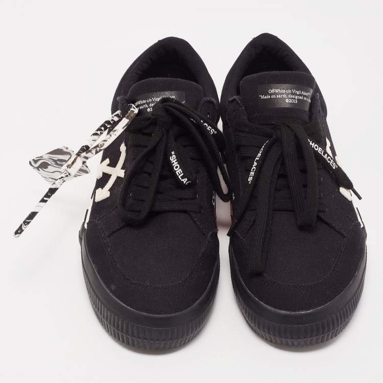 Pre Owned Off White Black Canvas Vulcanized Low Top Sneakers Size 40