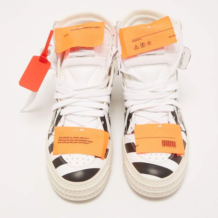 Pre Owned Off-white Black/White Leather Striped Off Court 3.0 High Top Sneakers Size 38
