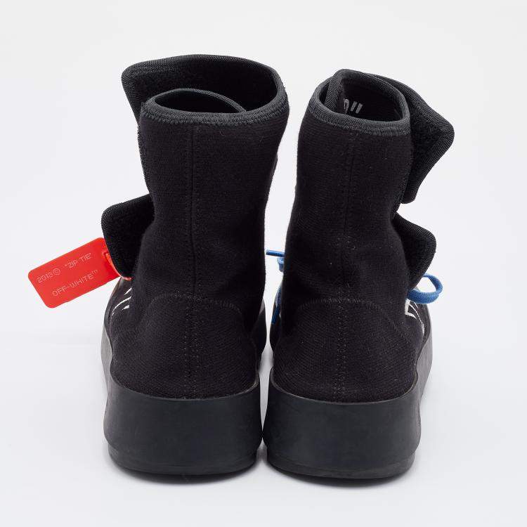 Pre Owned Off-White Black Knit Fabric Moto Wrap Velcro Detailed Sneakers Size 39