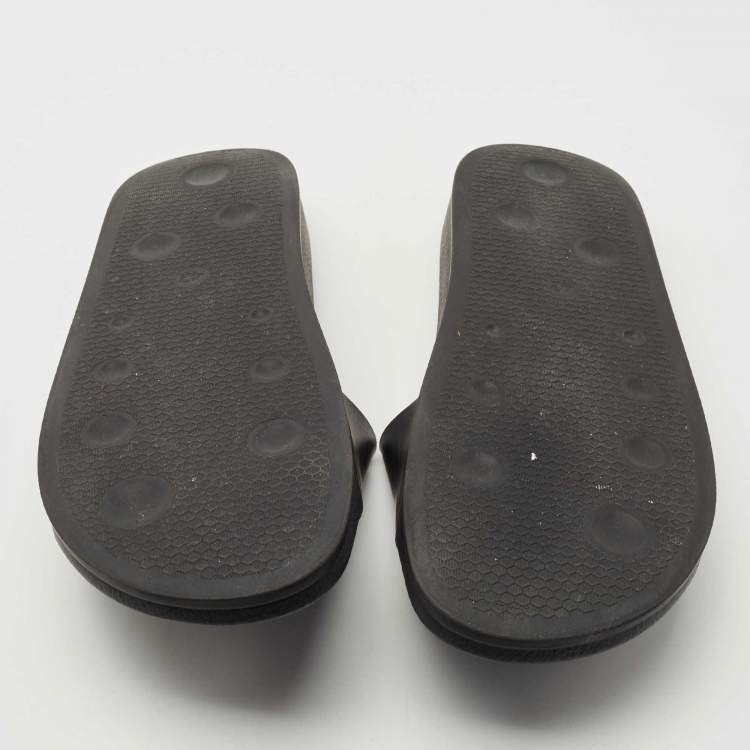 Pre Owned Off-White Black Leather Logo Pool Slides Size 42