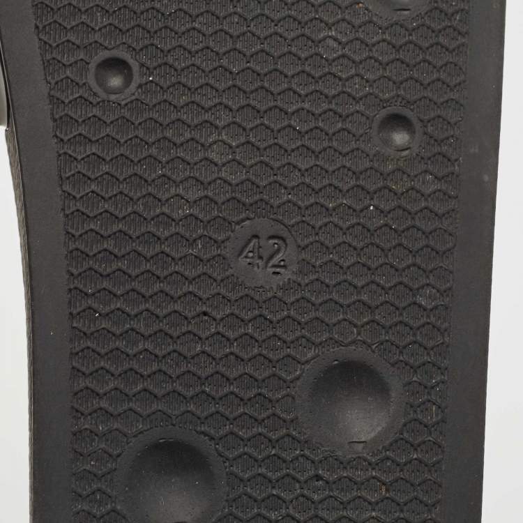 Pre Owned Off-White Black Leather Logo Pool Slides Size 42