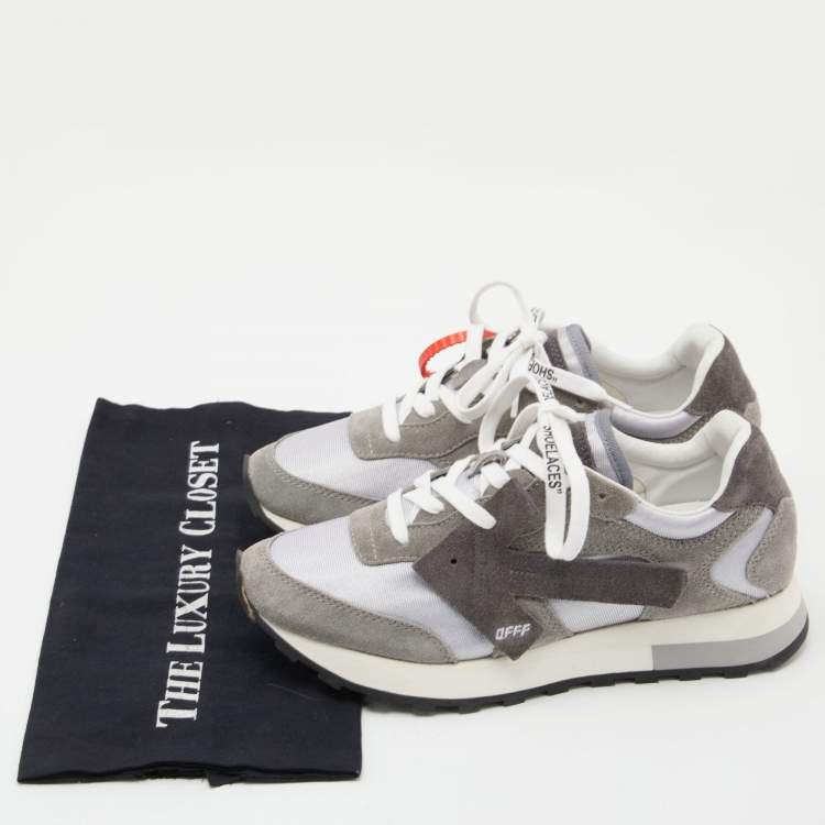 Pre Owned Off-White Grey/Silver Suede and Fabric Arrow Low Top Sneakers Size 39