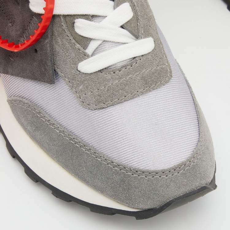 Pre Owned Off-White Grey/Silver Suede and Fabric Arrow Low Top Sneakers Size 39