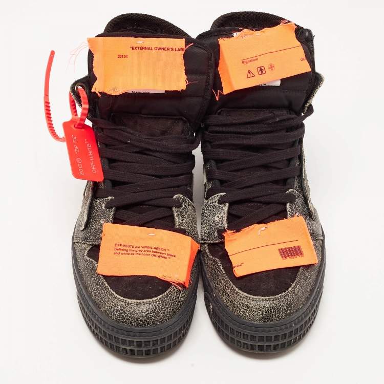 Pre Owned Off-White Black Suede and Textured Leather Off-Court 3.0 High Top Sneakers Size 41