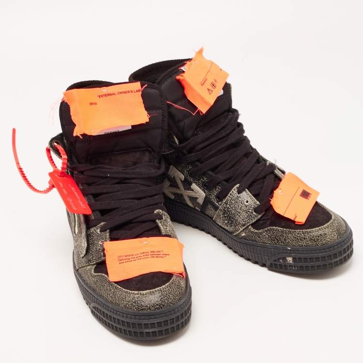Pre Owned Off-White Black Suede and Textured Leather Off-Court 3.0 High Top Sneakers Size 41