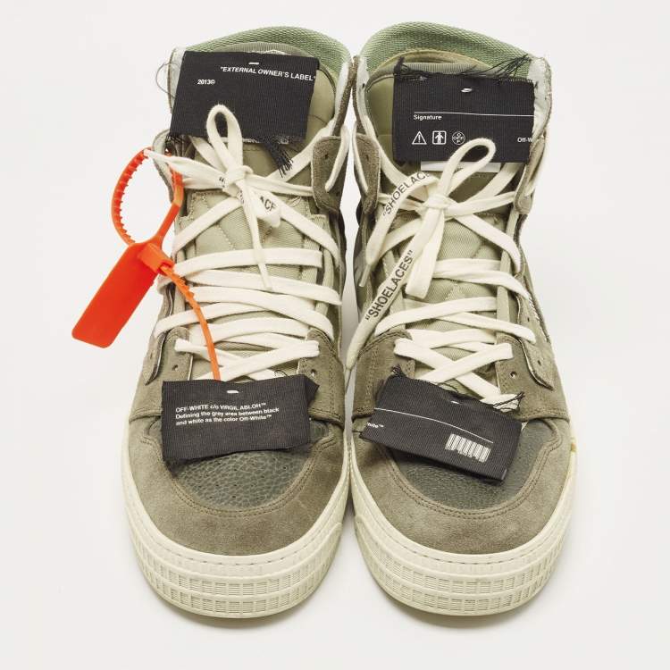 Pre Owned Off-White Green Suede and Leather Off Court 3.0 High Top Sneakers Size 43