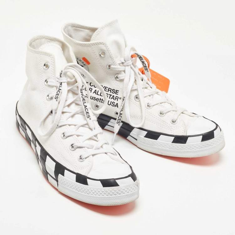 Pre Owned Converse x Off-White White Canvas High Top Trainers Sneakers Size 44.5