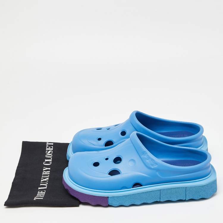 Pre Owned Off-White Blue Rubber Meteor Platform Mules Size 45