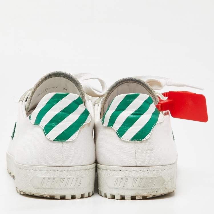 Pre Owned Off-White White/Green Canvas and Leather Vulcanized Sneakers Size 44