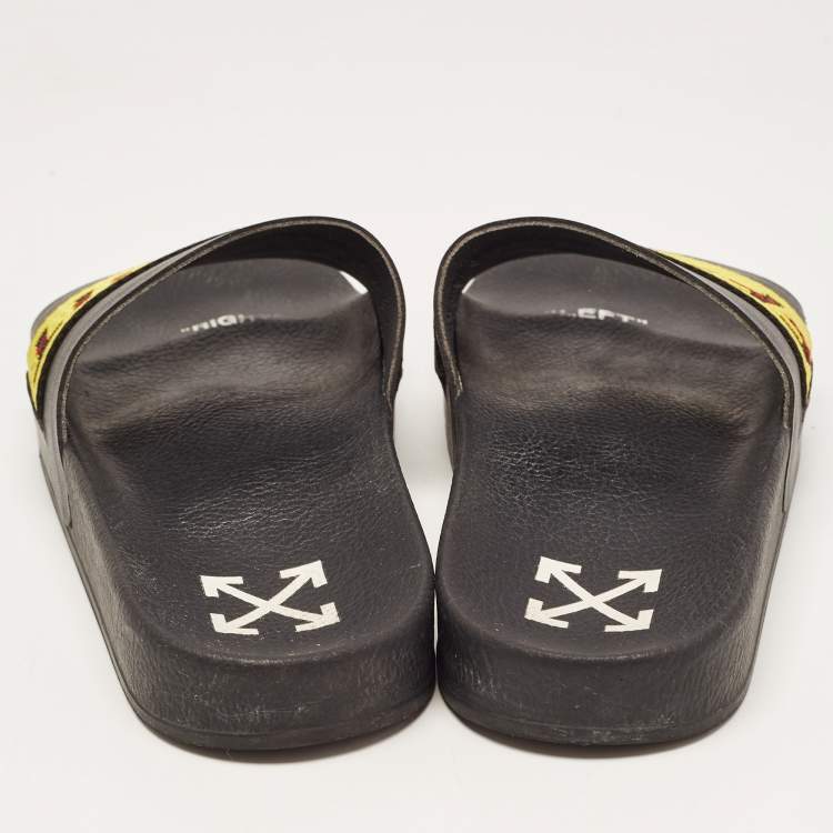 Pre Owned Off-White Black/Yellow Nylon Industrial Belt Slides Size 41