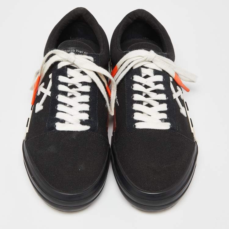 Pre Owned Off-White Black Canvas Vulcanized Striped Low Top Sneakers Size 41 