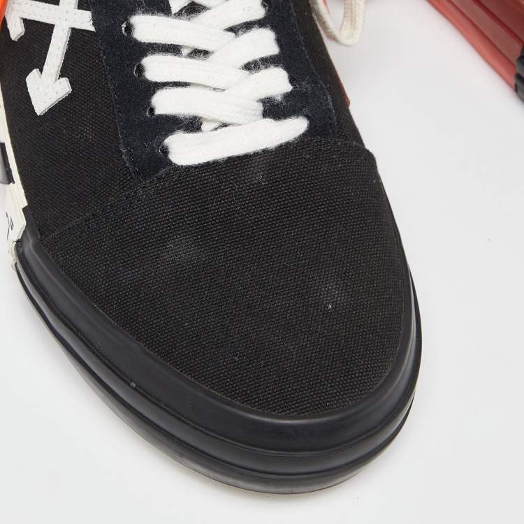 Pre Owned Off-White Black Canvas Vulcanized Striped Low Top Sneakers Size 41 