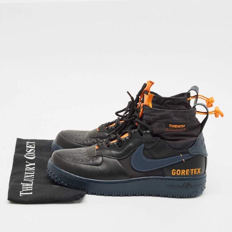 Pre Owned Off-White x Nike Navy Blue Leather and Nylon Air Force1 Gore-Tex High Top Sneakers Size 43