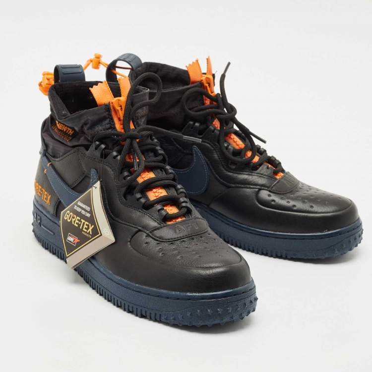 Pre Owned Off-White x Nike Navy Blue Leather and Nylon Air Force1 Gore-Tex High Top Sneakers Size 43