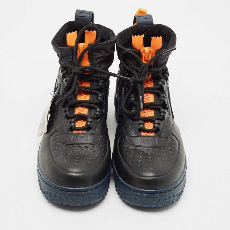 Pre Owned Off-White x Nike Navy Blue Leather and Nylon Air Force1 Gore-Tex High Top Sneakers Size 43