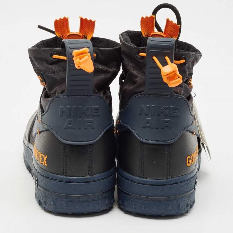 Pre Owned Off-White x Nike Navy Blue Leather and Nylon Air Force1 Gore-Tex High Top Sneakers Size 43