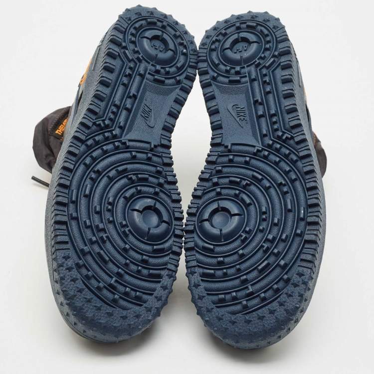 Pre Owned Off-White x Nike Navy Blue Leather and Nylon Air Force1 Gore-Tex High Top Sneakers Size 43