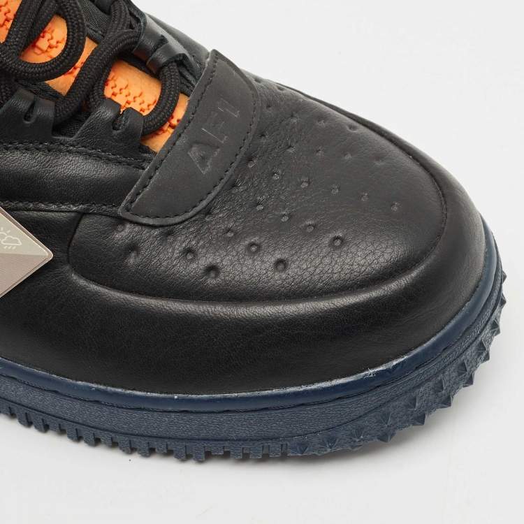 Pre Owned Off-White x Nike Navy Blue Leather and Nylon Air Force1 Gore-Tex High Top Sneakers Size 43