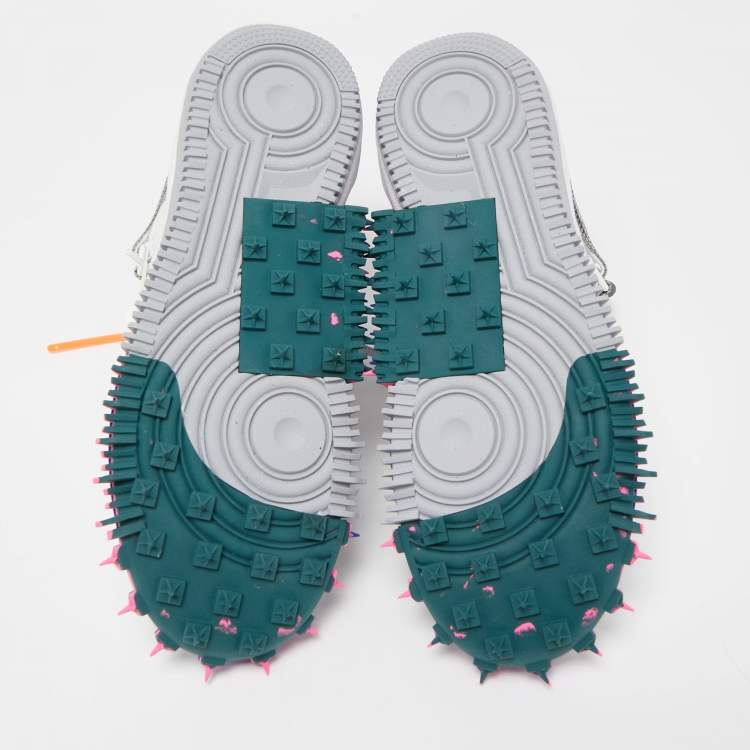 Pre Owned  Off-White X Nike White Nylon and Mesh  Force 1 mid  Virgil Abloh Sneakers Size 42.5