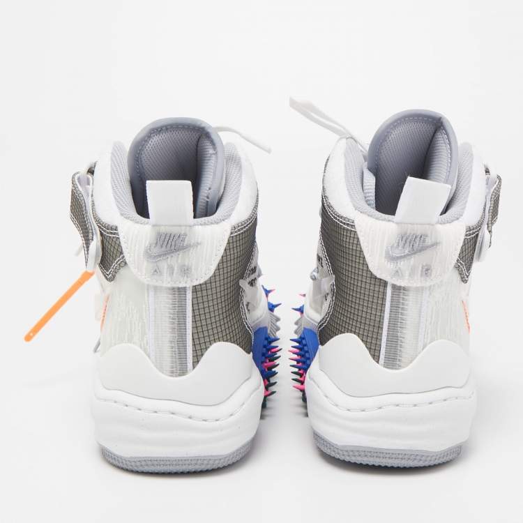 Pre Owned  Off-White X Nike White Nylon and Mesh  Force 1 mid  Virgil Abloh Sneakers Size 42.5