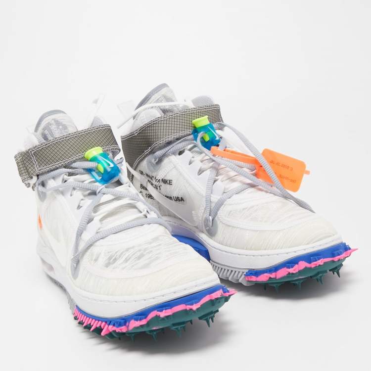 Pre Owned  Off-White X Nike White Nylon and Mesh  Force 1 mid  Virgil Abloh Sneakers Size 42.5