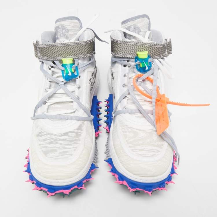 Pre Owned  Off-White X Nike White Nylon and Mesh  Force 1 mid  Virgil Abloh Sneakers Size 42.5