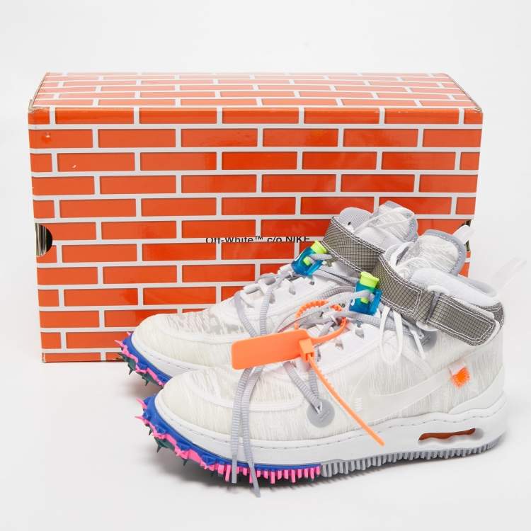 Pre Owned  Off-White X Nike White Nylon and Mesh  Force 1 mid  Virgil Abloh Sneakers Size 42.5