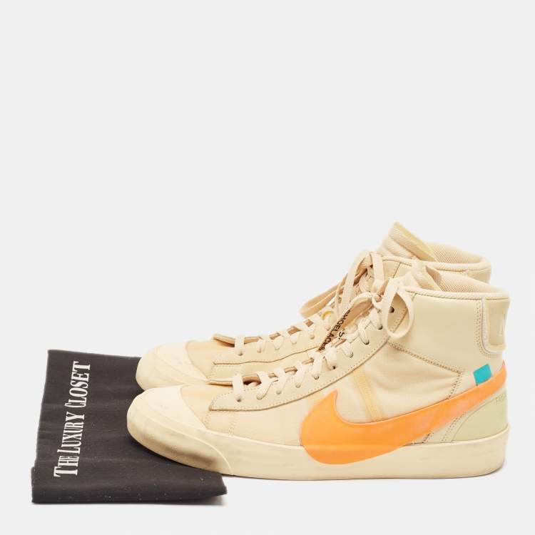 Pre Owned Off-White x Nike Beige Mesh And Leather Mid Blazer High Top Sneakers Size 46