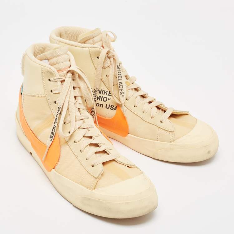 Pre Owned Off-White x Nike Beige Mesh And Leather Mid Blazer High Top Sneakers Size 46