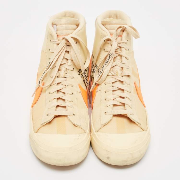 Pre Owned Off-White x Nike Beige Mesh And Leather Mid Blazer High Top Sneakers Size 46