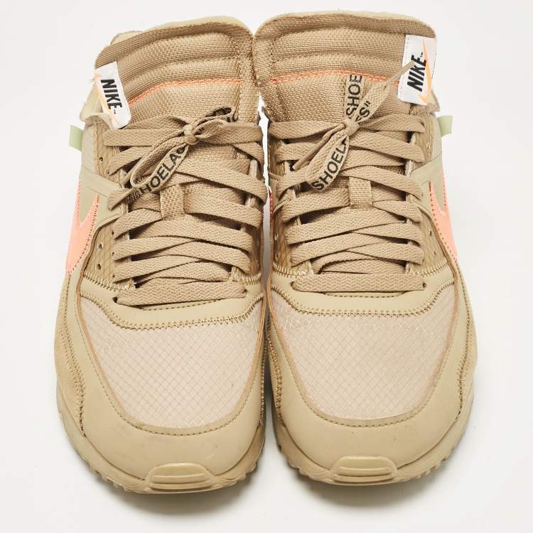 Pre Owned Off-White x Nike Beige Fabric and Suede Air Max 90 Desert Ore Low Top Sneakers Size 43