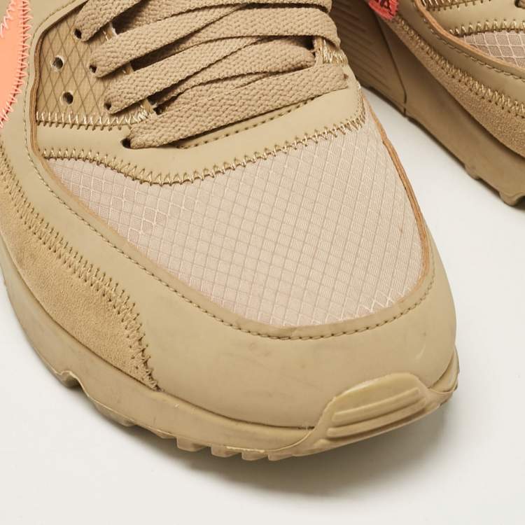 Pre Owned Off-White x Nike Beige Fabric and Suede Air Max 90 Desert Ore Low Top Sneakers Size 43
