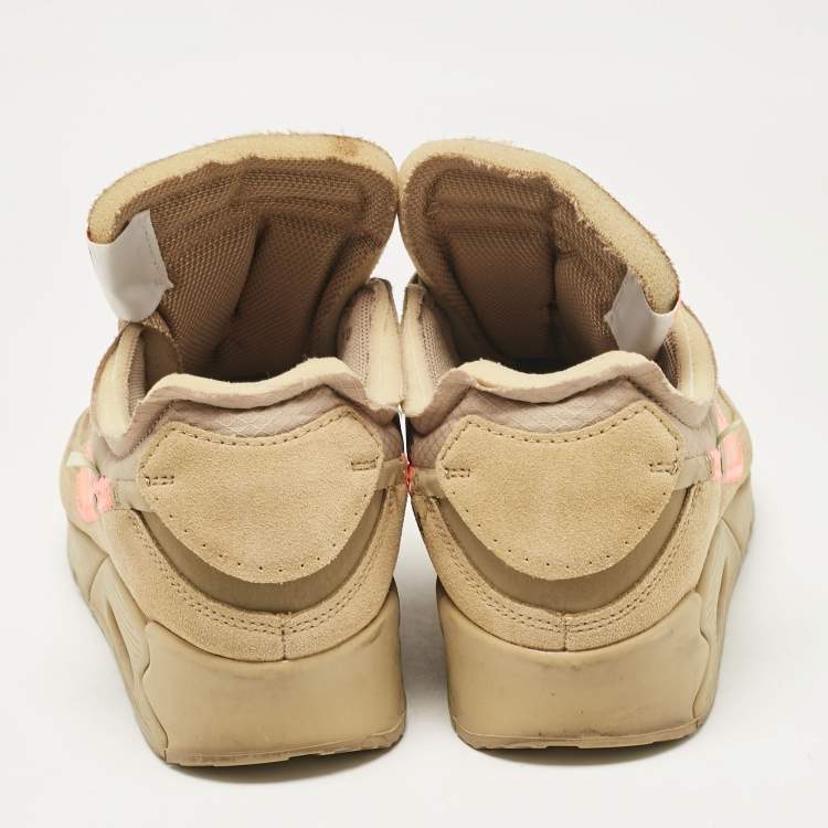 Pre Owned Off-White x Nike Beige Fabric and Suede Air Max 90 Desert Ore Low Top Sneakers Size 43