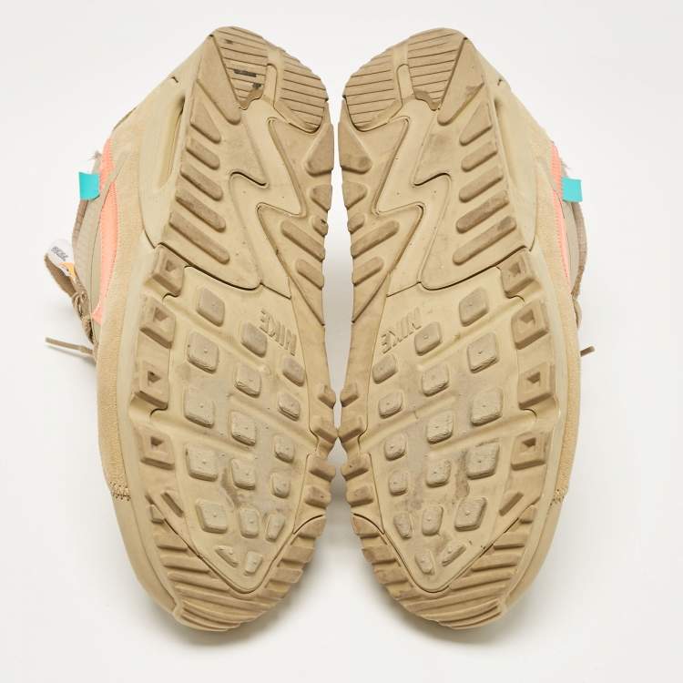 Pre Owned Off-White x Nike Beige Fabric and Suede Air Max 90 Desert Ore Low Top Sneakers Size 43