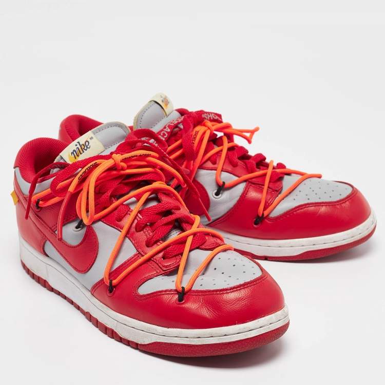 Pre Owned Off-White x Nike Red/Grey Leather Lace Up Sneakers Size 43