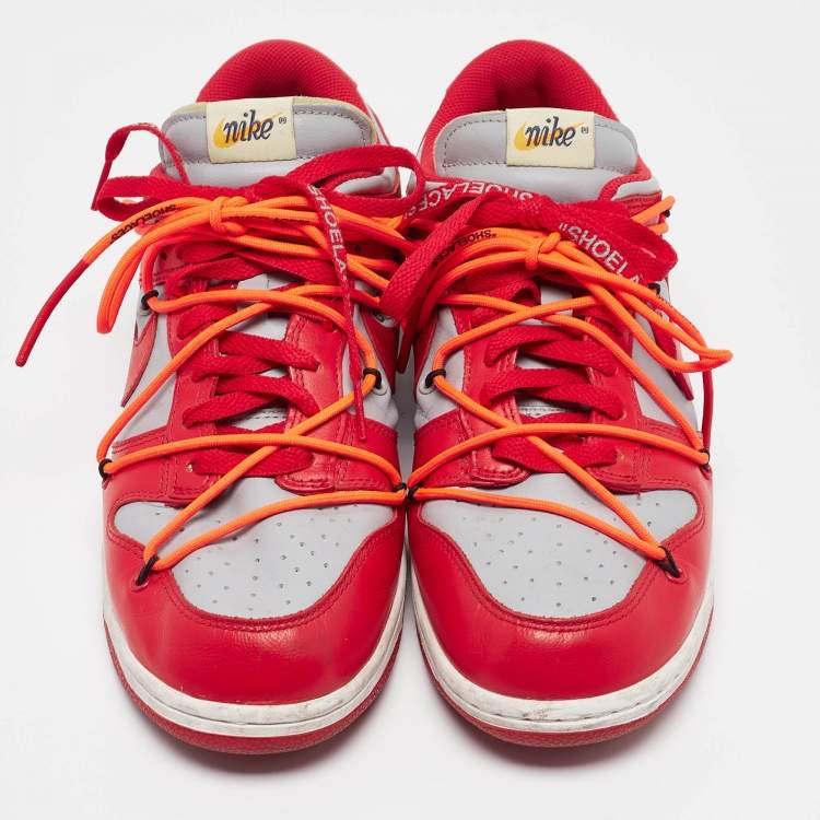 Pre Owned Off-White x Nike Red/Grey Leather Lace Up Sneakers Size 43
