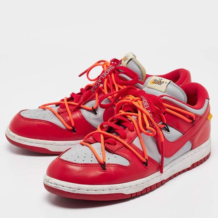 Pre Owned Off-White x Nike Red/Grey Leather Lace Up Sneakers Size 43