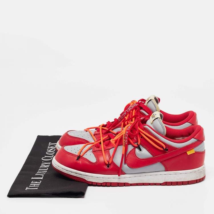 Pre Owned Off-White x Nike Red/Grey Leather Lace Up Sneakers Size 43