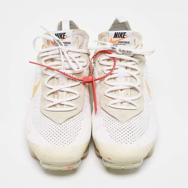 Pre Owned Off-White x Nike White Knit Fabric Air Vapormax Lace Up Sneakers Size 44.5