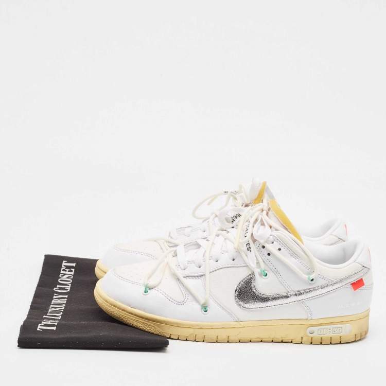 Pre Owned Off-White x Nike White Canvas and Leather Lot 1 Sneakers Size 43