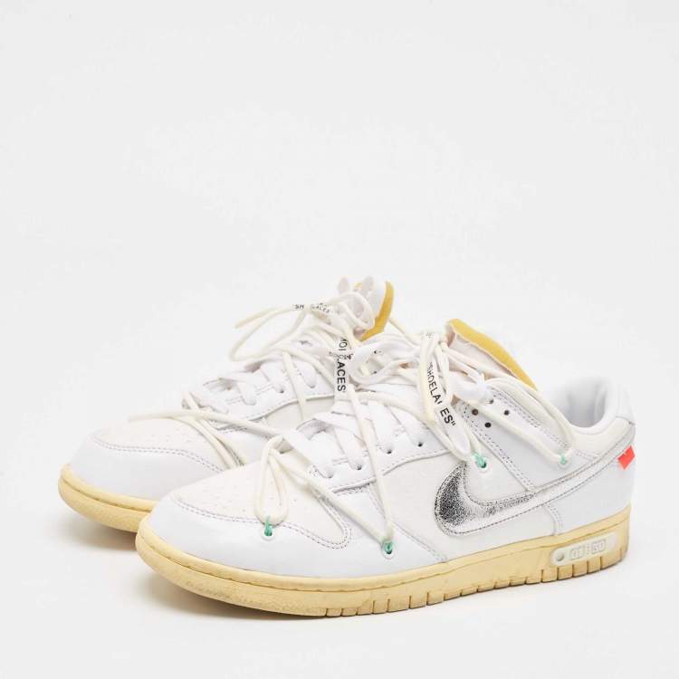 Pre Owned Off-White x Nike White Canvas and Leather Lot 1 Sneakers Size 43