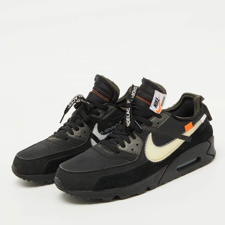 Pre Owned Off-White x Nike Black Fabric and Suede Air Max 90 Sneakers Size 45.5