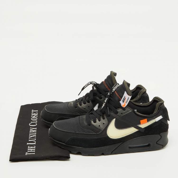 Pre Owned Off-White x Nike Black Fabric and Suede Air Max 90 Sneakers Size 45.5
