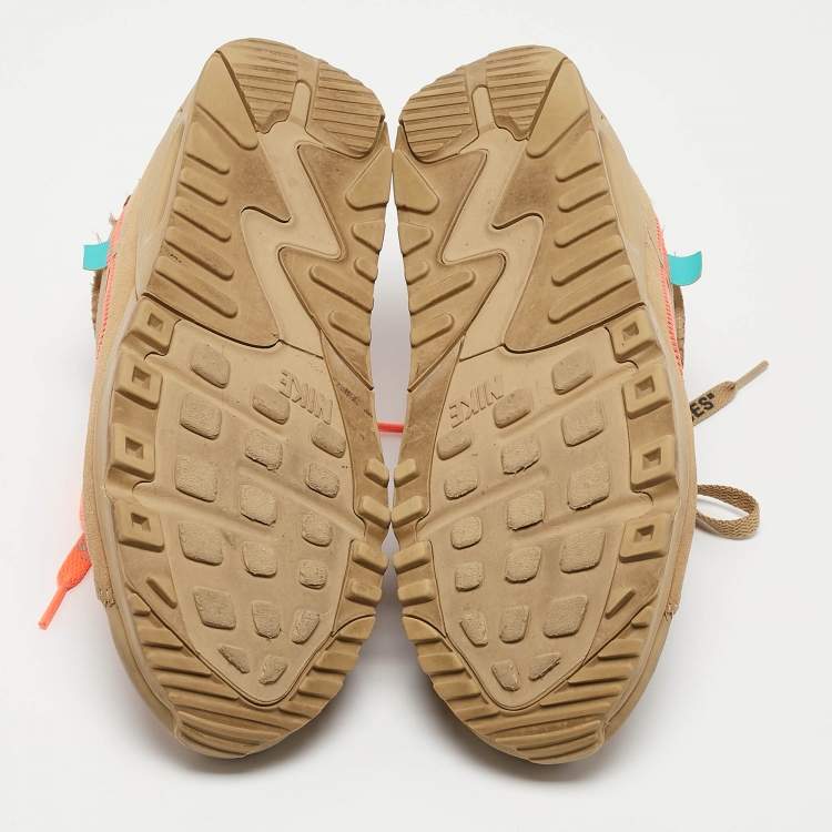 Pre Owned Off-White x Nike Beige Fabric and Suede Air Max 90 Desert Ore Sneakers Size 40.5